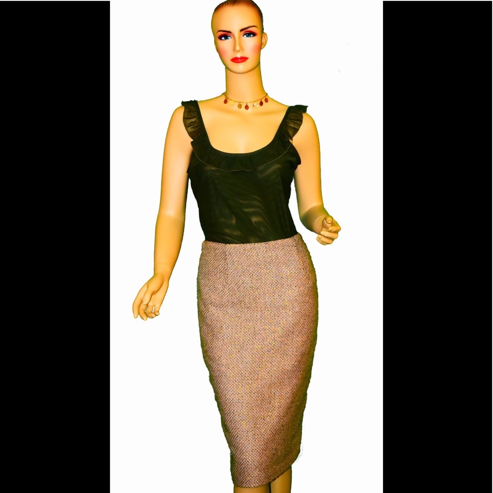 New York & Company Beige and Gold Pencil Skirt